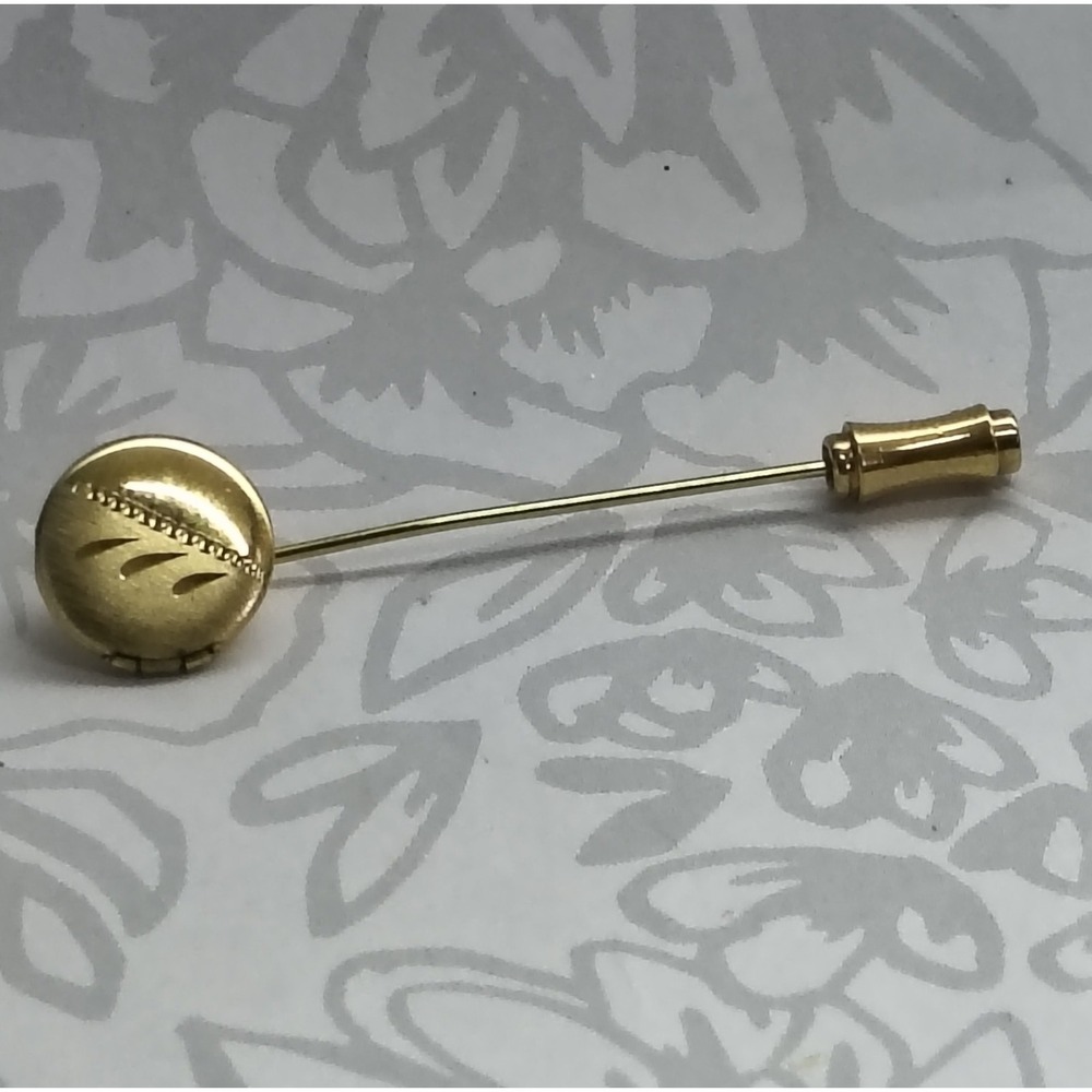 Vintage Locket Stick Pin Double Compartment Gold Tone 2" Victorian Revival